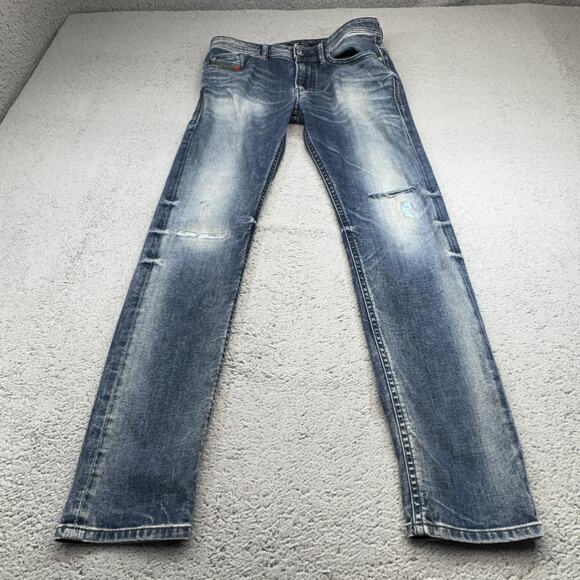 Diesel Thommer Jeans Men 31x32 Blue Slim Skinny Distressed Stretch Whiskers Fade - Picture 1 of 13